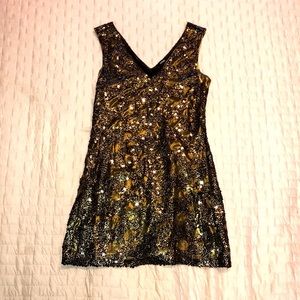 Express - Gold and Black Sequined Dress